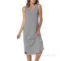 Bamboo Nightgowns Women Sleeveless Striped Night Dress